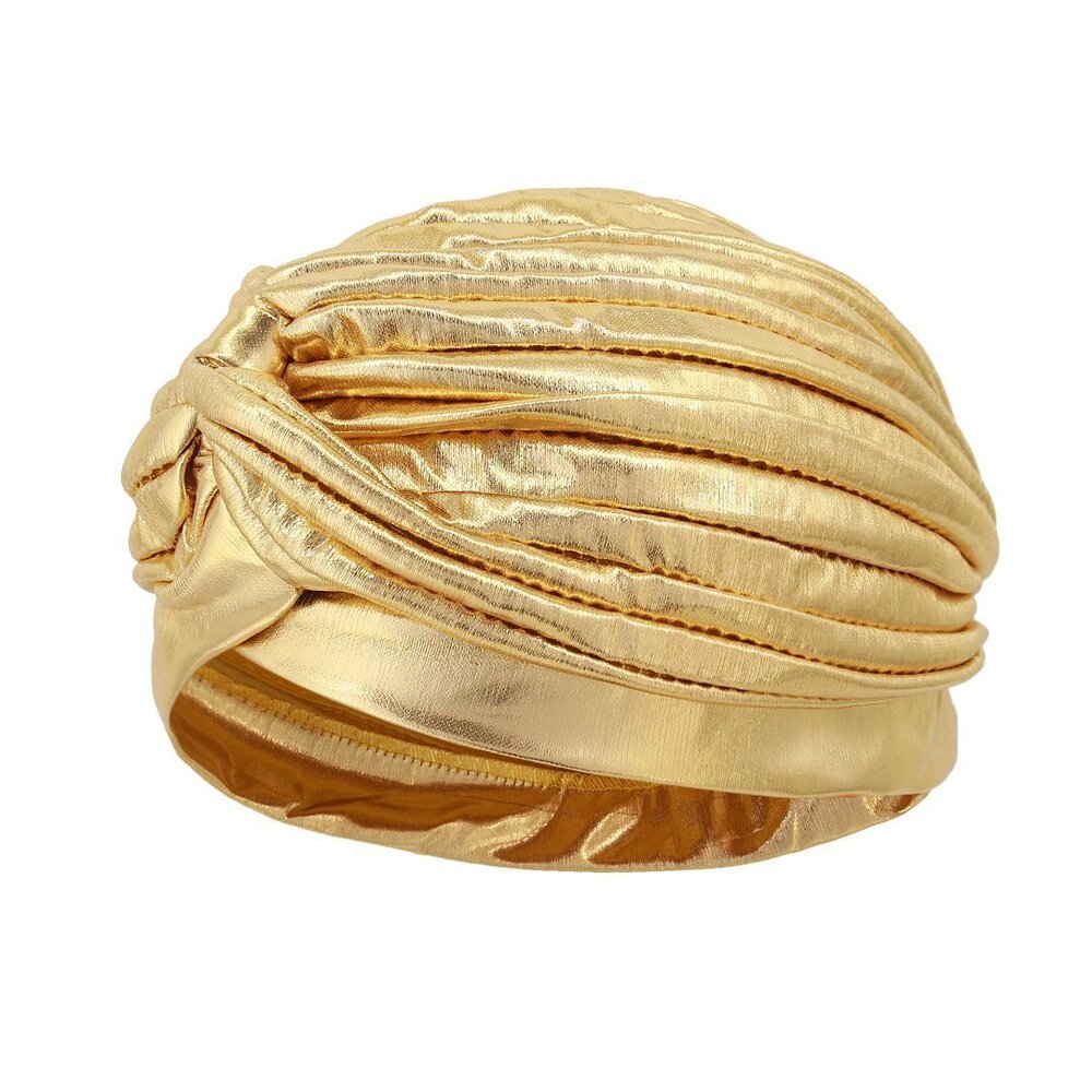 2265 Unisex Metallic Arab India Pleated Turban Headwrap Swami Hat Costume